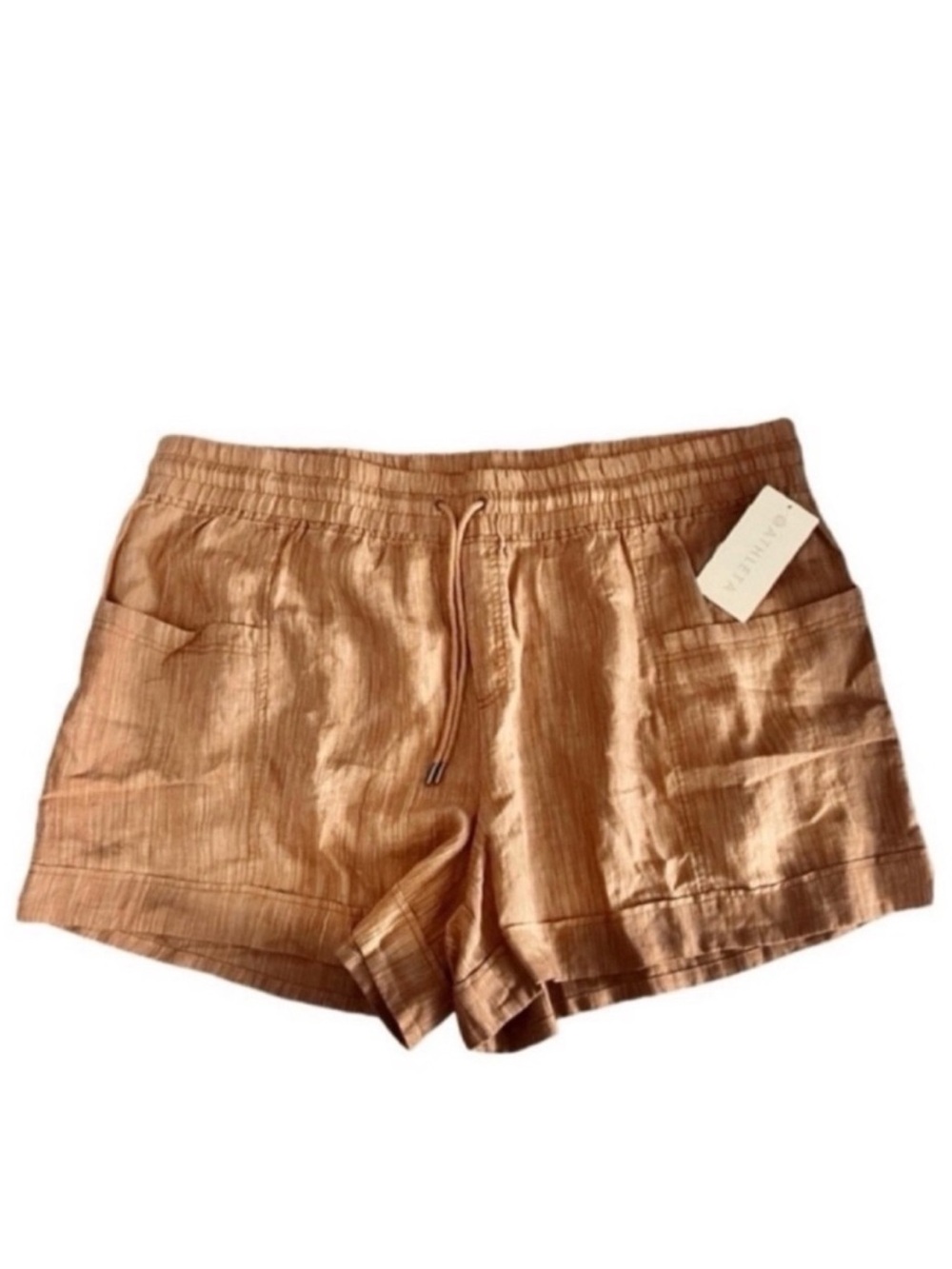 NEW Athleta Linen Shorts High Waist 4 Inch Toasted Ochre Tan Size 26W